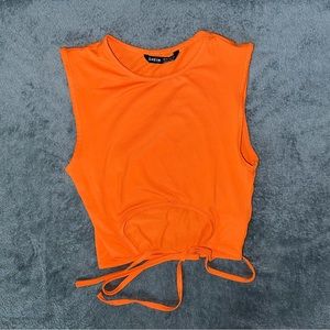 Orange Cropped Tank with Tie Front